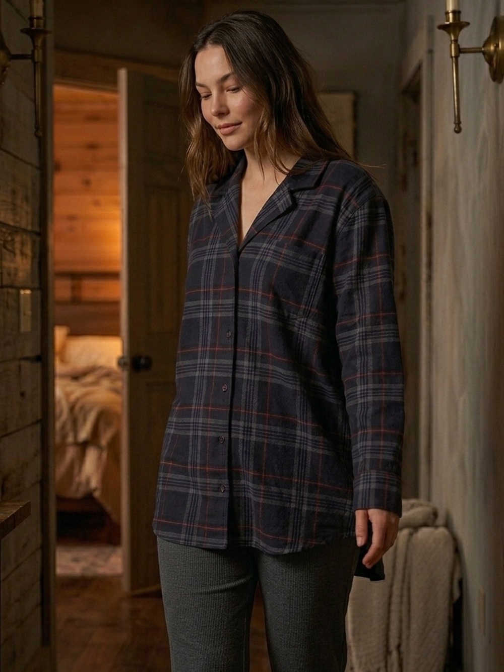 NWT SKIMS Damson Laser Plaid Flannel Sleep Shirt – Size Large